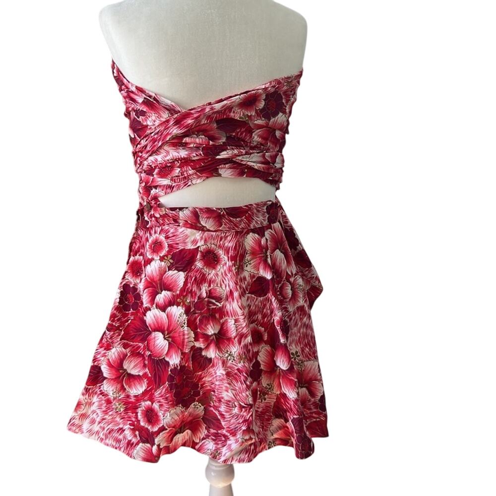 Floral Strapless mini dress wrap Hand made cotton bespoke - Picture 3 of 10